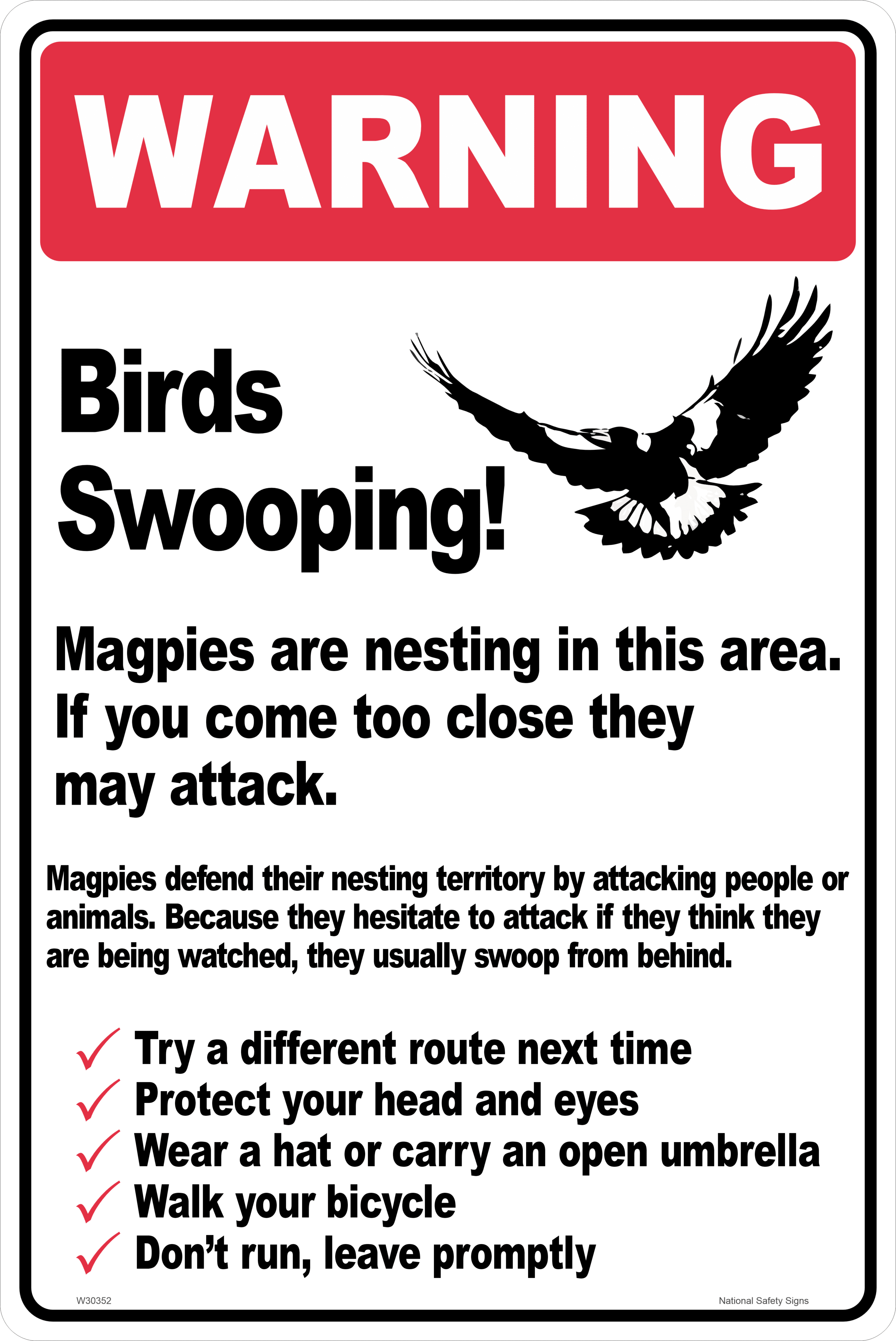 Warning Swooping Bird sign W30352