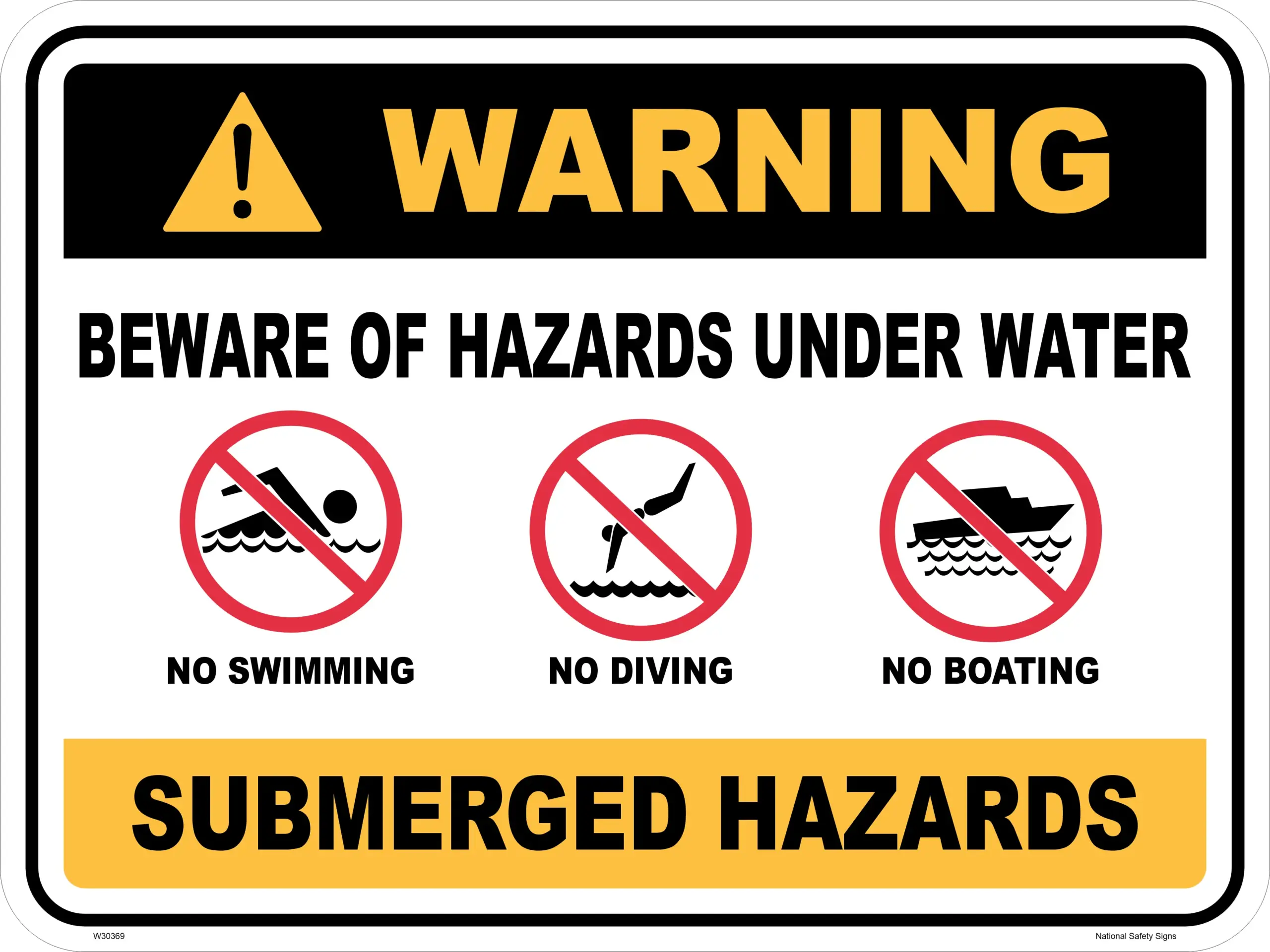 Hazards Under Water Warning Sign W30369