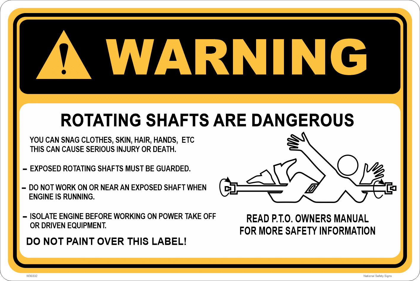 Rotating Shafts are Dangerous Sign W30332