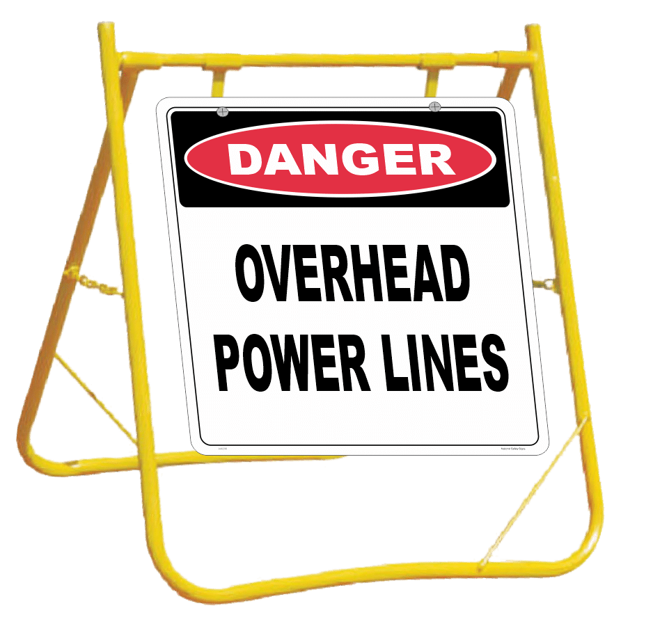 Overhead Power Lines sign with stand A40296
